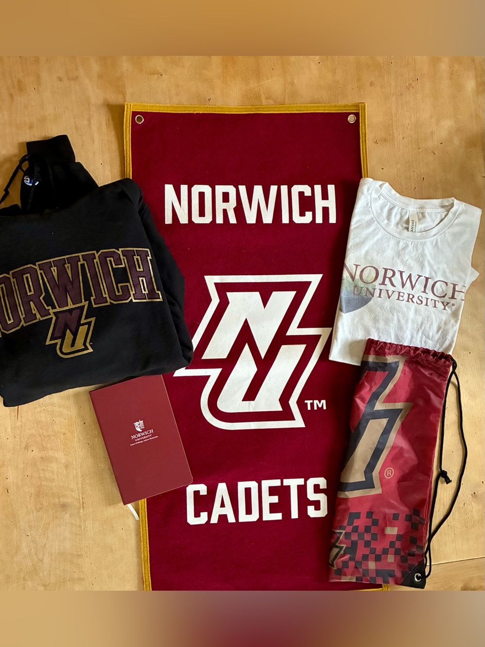 Norwich University felt banner & apparel BUNDLE